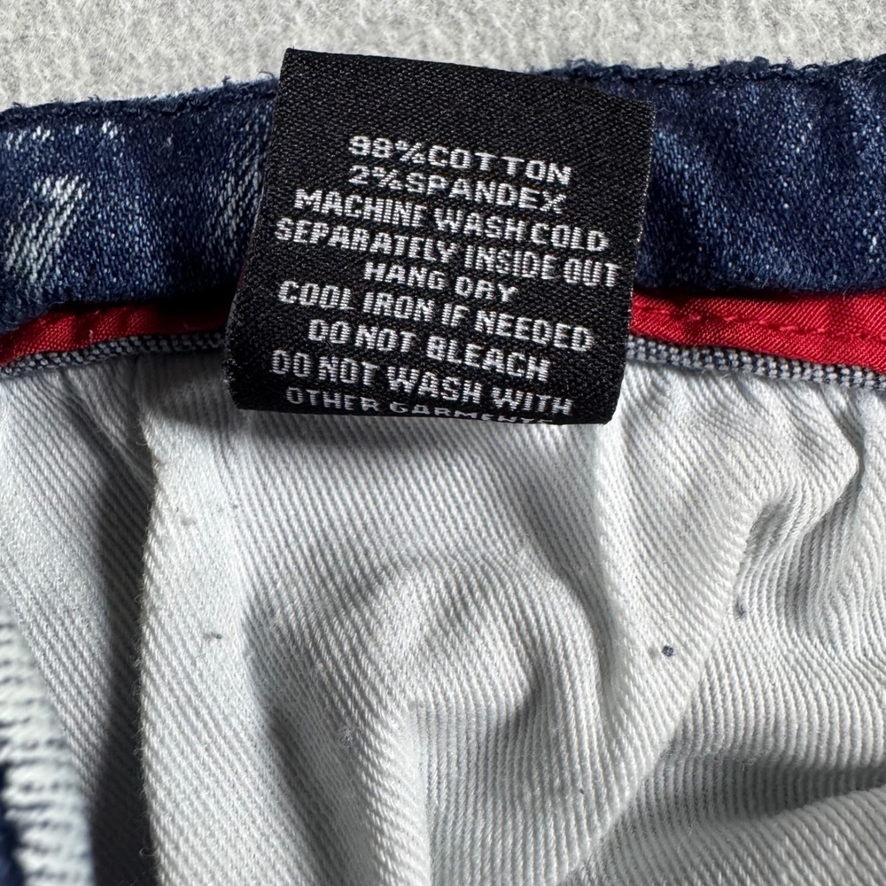 Makobi Biker Jeans Mens 44x32 Blue Acid Wash Distressed Side Stripe M1743 Moto - Picture 8 of 11